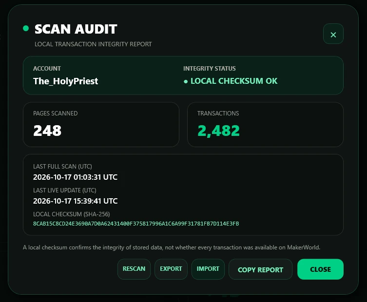 Scan audit & history tools